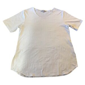 Sympli Womens White Short Sleeve Side Slit Nylon Jersey Stretch T-Shirt Sz 12